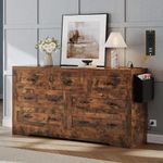 DWVO Farmhouse 7 Drawer Dresser for Bedroom, Large Modern Dresser TV Stand with Large Drawers & Bar Handles, Storage Dressers with Power Outlets, Rustic Wood Chest of Drawers, Rustic Brown