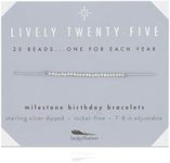 Lucky Feather Happy 25th Birthday Gifts For Women - Sterling Silver Dipped Beads Bracelet on Adjustable 7”- 8” Cord - Turning 25 Birthday Gifts For Her