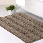 H.VERSAILTEX Striped Luxury Chenille Bath Mat Extra Soft and Absorbent Shaggy Rugs Dry Quickly Plush Bathroom Carpet for Tub/Toilet/Shower Machine Washable, Taupe Brown, 20x32 Inch