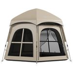 Outsunny Pop Up Tent, Instant Camping Tent with 2 Doors and 4 Windows and Carry Bag, 3000mm Waterproof, for 3-4 People, Khaki, (Stakes and Ropes Included)