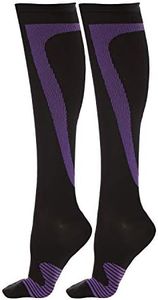DARESAY Unisex Knee High Athletic Compression Socks Men Women 15-20 mmHg, Circulation and Recovery, Purple-Black