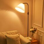 【Upgraded】IPARTS Expert Floor Lamp for Living Room with LED Bulb,Modern Standing Lamp with Adjusted Linen Shade,Black Tall Industrial Lamps for Bedroom Office 8W LED Bulb Included