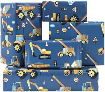 Excavator Tractor Dump Truck Bulldozer Mixers Dumper Vehicles Pattern Road Under Construction Blue Wrapping Paper For Kids Boys Little Builder Birthday Parties- Folded Flat 28 x 20 Inch - 6 Sheets