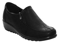 Cushion Walk Ladies Black Loafer Flats Shoes UK Sizes 4-8 (Black/Zip, UK Footwear Size System, Adult, Women, Numeric, Medium, 8)