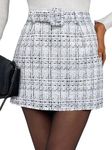 SweatyRocks Women's Elegant High Waist A-line Plaid Tweed Mini Skirt White Plaid Small