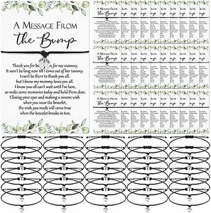 Thyle 50 Sets Baby Shower Favors for Guests 50 Adjustable Bracelets with 50 Message from the Bump Card Footprints Charm Baby Shower Bracelets for Gender Reveal Thank You Gifts (Leaf)