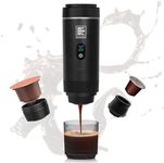 EVERANGE Portable Electric Espresso Machine, Travel Coffee Maker for Camping, Car, RV & Hiking, Self-Heating with Type-C, Compatible with Ground Coffee & NS Capsules (Black with LCD Screen)