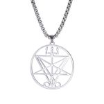 LIKGREAT Lucifer Sigil Necklace Satanic Cross Band Necklace Sigil Satan Pendent Demon Devil Gothic Necklace Stainless Steel Jewelry Gifts for Men Women (Goat cross-S)