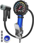 Tire Inflator with Pressure Gauge and Longer Hose - Most Accurate, Heavy Duty Air Chuck with Gauge for Air Compressor - Tire Inflator Attachment - 100PSI