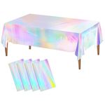 4 Pack Iridescent Tablecloth Laser Disposable Table Covers Iridescent Plastic Tablecloths Iridescent Party Decorations for Birthday Party Wedding Baby Shower Mermaid Theme Party Decorations (54"x108")