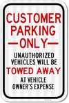 eSplanade Self Glowing Customer Parking Only Sign, Unauthorized Vehicles Towed Away - Retro Reflective Decal Sticker Easy to Mount Weather Resistant Long Lasting Ink (Size 12"x18")