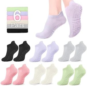 NEDLON Pilates Yoga Grip Socks, Women Non Slip Grip Socks Anti-slip Pilates Socks with Grip Non Slip Grippy Socks for Hospital (Standard, Black+White+Gray+Purple+Pink+Green)