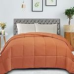 Superior Classic All-Season Down Alternative Comforter with Baffle Box Construction, Full/Queen, Dusty Orange, Microfibre, Double