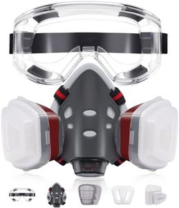 Respirator Mask with Filters,Reusable Respirators Half Facepiece Cover with Safety Glasses Professional Breathing Protection for Epoxy Resin Welding Woodworking/Chemicals/Organic Vapors Perfect