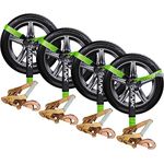 Heavy Duty Car Tie Down Kit - 4 Pack 2"x96" with 3,300lb Safe Working Load - Adjustable Straps with Snap Hooks (Green)