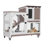 Aivituvin Rabbit Hutch Bunny Hutch Large Rabbit Cage, Indoor Bunny Cage Outdoor Rabbit House (White Brown)