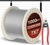 BLIKA 1000FT 1/8" Stainless Steel Cable with Cutter, T316 Marine Grade, Stainless Steel Wire Rope 7x7 Strand Construction, 1850lbs Breaking Strength Aircraft Cable for Deck Cable Railing, Silver