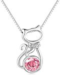 AOBOCO Cat Necklace Sterling Silver October Birthstone Cat Pendant Pink Crystal Jewelry Gifts for Women