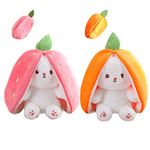 Mukorolee 2PCS Reversible Bunny Plush Dolls (10" Strawberry+Carrot) - Cute Stuffed Animals with Zipper for Kids & Adult Birthday Party Gifts