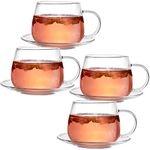 Tosnail 4 Pack 11-Ounce Clear Glass Tea Cups and Saucers Sets