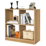 COSTWAY 4 Cube Bookcase, Wooden Bookshelf Open Display Shelving Unit with Anti-Tipping Device, Open-back Storage Cabinet Record Player Stand Organizer (Natural, 73 x 33 x 73cm)