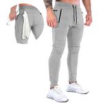 MakingDa Mens Jogger Gym Sweatpants Slim Fit Tracksuit Bottoms Fitness Running Workout Jogging Trousers with Zip Pockets-Grey-M