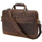 Genuine Leather Briefcase for Men 17 Inch Laptop Crossbody Shoulder Messenger Office Bag Brown Vintage Attache Case Handbag for Business Travel Work Lawyer - Large