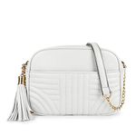 EVVE Quilted Crossbody Bags for Women - Stylish Camera Bag with Tassel - Lightweight Medium Size Shoulder Purse, White, One Size