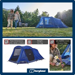 Berghaus Adhara 500 5-Person Tunnel Tent – Darkened Bedrooms, Blue