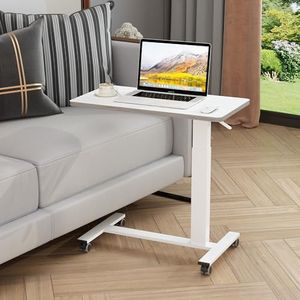 TigerDad Pneumatic Adjustable Overbed Table with Gas Spring Riser | Medical Adjustable Bed Side Table with Wheels | Portable Standing Desk for Laptop Computer