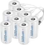 winbasic Rechargeable Lithium D Batteries with 4 in 1 USB-C Charging Cable,1.5V D Size Cell Battery 5600mWh for Flashlight (8 Pack)