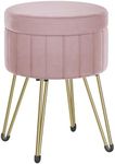 SONGMICS Storage Ottoman, Velvet Dressing Table Stool, 39 x 44.4 cm (Dia. x H), Round Storage Stool Seat, 4 Metal Legs, for Dressing Room, Living Room, Bedroom, Jelly Pink LOM003R51