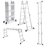 Corvids 12 Feet (12 Step) Portable & Compact Folding Aluminium Multipurpose Super Ladder | 2-Year Warranty | Ladder for Home & Industrial Use - Capacity 120 Kg Silver