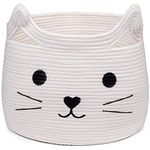 Toy Storage Basket, Woven Kids Laundry Basket Cat Basket Gift, Cute Laundry Hamper Nursery Decor Bedroom Foldable Basket for Baby, Pets Storage Organiser for Toys, Clothes, White (35 * 30 * 32cm)