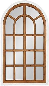 Kate and Laurel Boldmere Traditional Wood Windowpane Arch Wall Mirror, 22" x 38", White and Brown, Farmhouse Inspired Home Decor