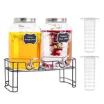 UINEAT 2 Gallon 2 PACK Glass Beverage Drink Dispensers Metal Stand and Lid,100% Leakproof Stainless Steel Spigot, Glass Water Jug Dispenser Lemonade Dispenser