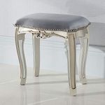 Homesdirect365 Argente Mirrored Antique French Style Stool | Dressing Table Stool | Bedroom Stool | Vanity Stool | Makeup Stool | Velvet Stool | Beauty Stool | Small Stool | Bedroom Chairs & Stools