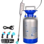 ORILEY 5L Electric Garden Sprayer Portable Knapsack Spray Pump with USB-C Rechargeable 2500mAh Battery Shoulder Strap Adjustable Telescopic Wand 3 Nozzles for Agriculture Plants Cleaning (Gray)