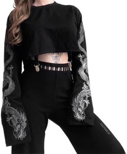 Women's Gothic Crop Tops Punk Shirts Steampunk Y2k Long Sleeve Witch Costume Blouse Alt Black Rave Top Emo Outfits, Punk Shirts for Women, Medium