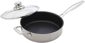 Swiss Diamond 3.1 Quart Stainless Steel Nonstick Saute Pan, Induction Compatible Skillet with Tempered Glass Lid, Dishwasher and Oven Safe