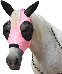Gallopoff Horse Fly Mask with Ears - Large Eye Space for Full Vision, Breathable Stretch Comfort Fit, UV Protection, Forelock Opening, Easy Pull-On Pink Pony
