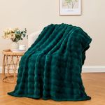 Wajade Fleece Throw Blanket Bubble Faux Fur Fluffy Bed Blanket Super Cosy Warm Large Blanket for Bed Sofa Car, Dark Green 127x153CM