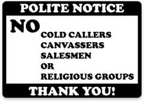 No Cold Callers Sticker for Front Door Outdoor Waterproof Window Stciker 140mm x 100mm