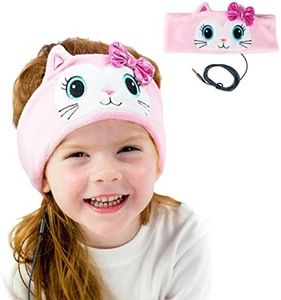 CozyPhones Kids Headphones for Girls Volume Limited with Thin Speakers & Super Soft Stretchy Headband - Perfect Toddlers & Children’s Earphones for Home, School & Travel - Pink Kitty