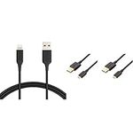 Amazon Basics Lightning to USB-A Cable - MFi-Certified iPhone Charger, Black, 1.8 m (2-Pack) & USB 2.0 A-Male to Micro B Cable (2 Pack), 6 feet, Black