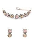 ZAVERI PEARLS Pink Stones Mother of Pearls Embellished Antique Black Choker Necklace & Earring Set For Women-ZPFK17638