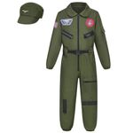 maxToonrain Kids Pilot Costume 2PCS Fighter Jet 3-12 Years Boys and Girls Aviator Costume for Halloween Christmas World Book Day (10-12 Year, XX-Large)