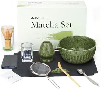 Joiish Matcha Whisk Set, 10-Pcs Matcha Kit, Bamboo Whisk and Bowl with Spout & Measuring Spoon & Cup, Japanese Tea Making Tools, Complete Matcha Gift Set for Starter, Mottled Green