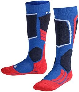 FALKE Unisex Kids SK2 Intermediate Ski Socks, Knee High, Medium Cushion, Warming, Breathable Quick Dry, Merino Wool, Blue (Cobalt Blue 6941), 3-6, 1 Pair