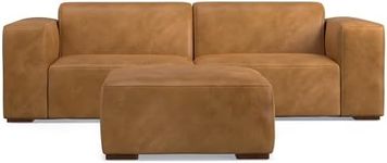 SIMPLIHOME Simpli Home Rex Modular Sofa and Ottoman Set in Full-Grain Genuine Leather, Sienna, 88-inch-Wide 2-Seater Leather Couch and Matching 34-inch-Wide Table Ottoman for Living Room